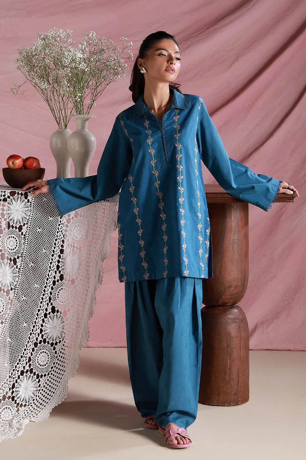 Washed Sky | Pret Essentials - Embroidered Co-Ord Sets | Sahar