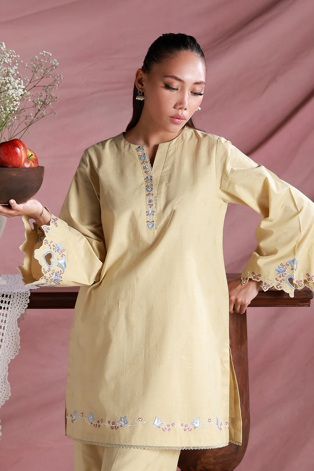 Lemon Cream | Pret Essentials - Embroidered Co-Ord Sets | Sahar