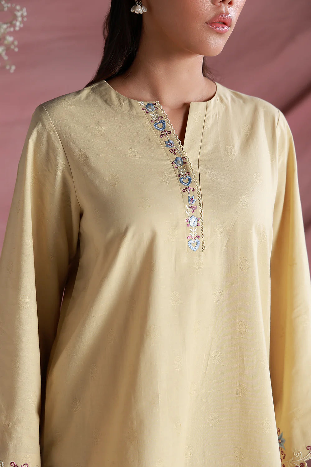 Lemon Cream | Pret Essentials - Embroidered Co-Ord Sets | Sahar