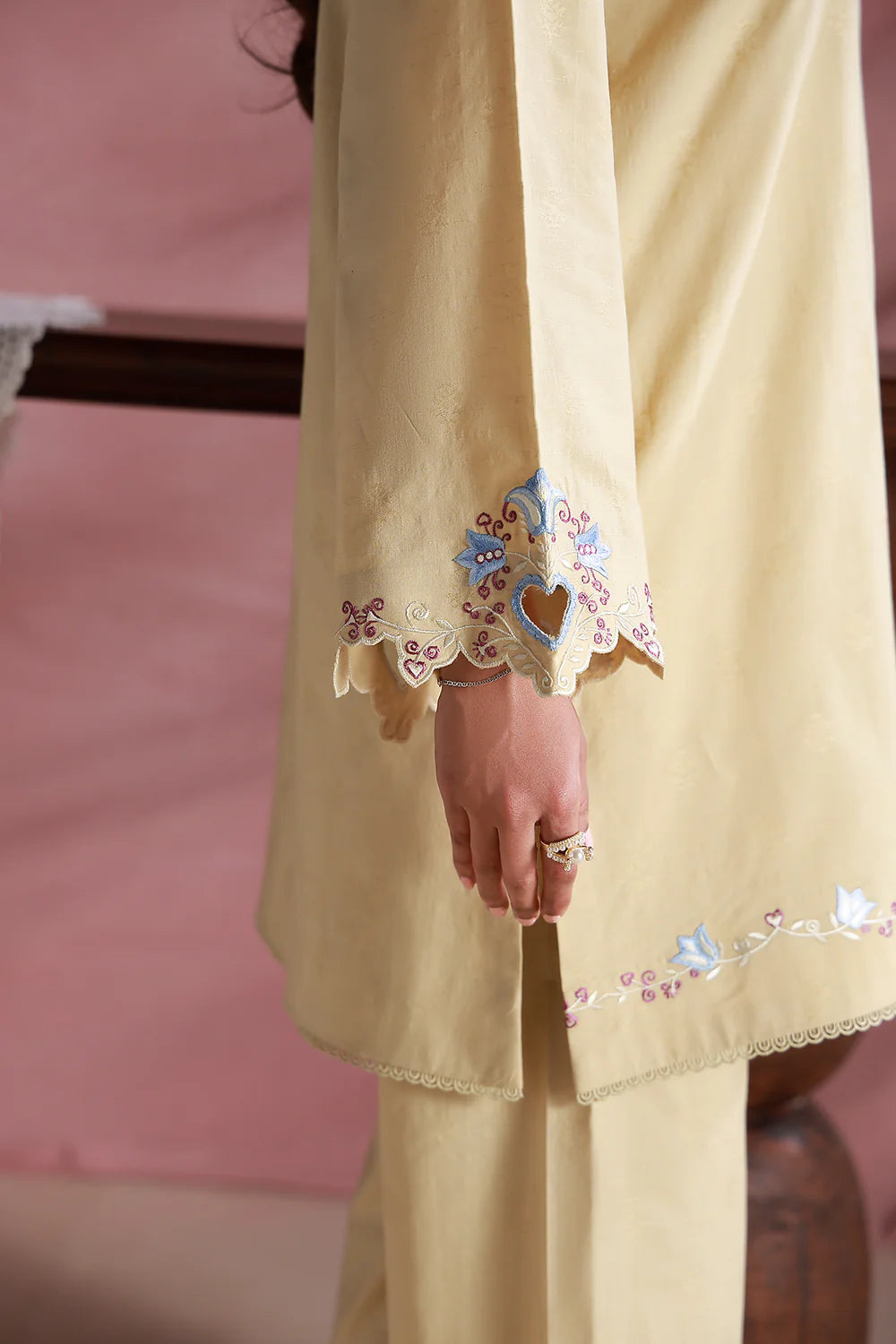 Lemon Cream | Pret Essentials - Embroidered Co-Ord Sets | Sahar