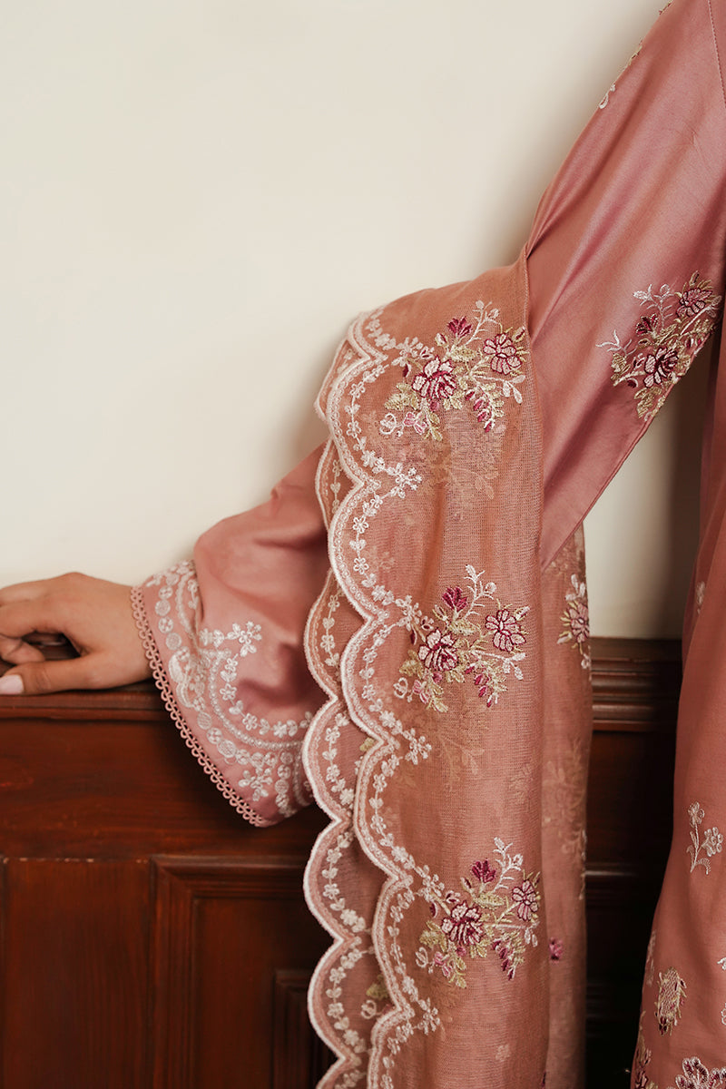 MYSTIC PINK-3PC SATIN EMBROIDERED SUIT| Cross Stitch