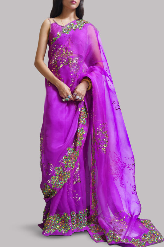 Byzantium Embellished Organza Sari | Muse Luxe