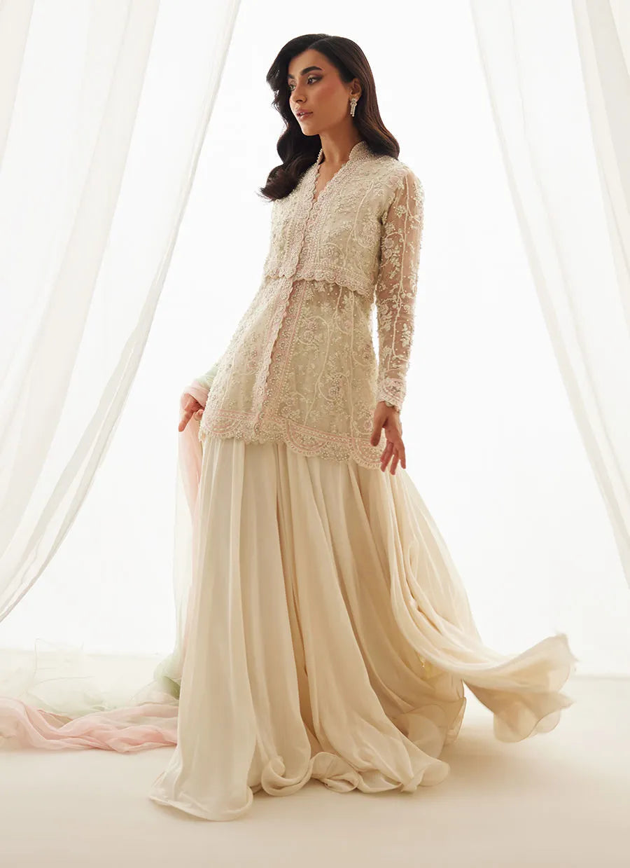 Zariah Ivory Peplum, Lehenga And Dupatta | LUXE PRET' 25 | FARAH TALIB AZIZ