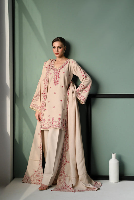 IVORY SKIN LUXURY EMBROIDERED KARANDI SET (NEL-24626)| ZAIB