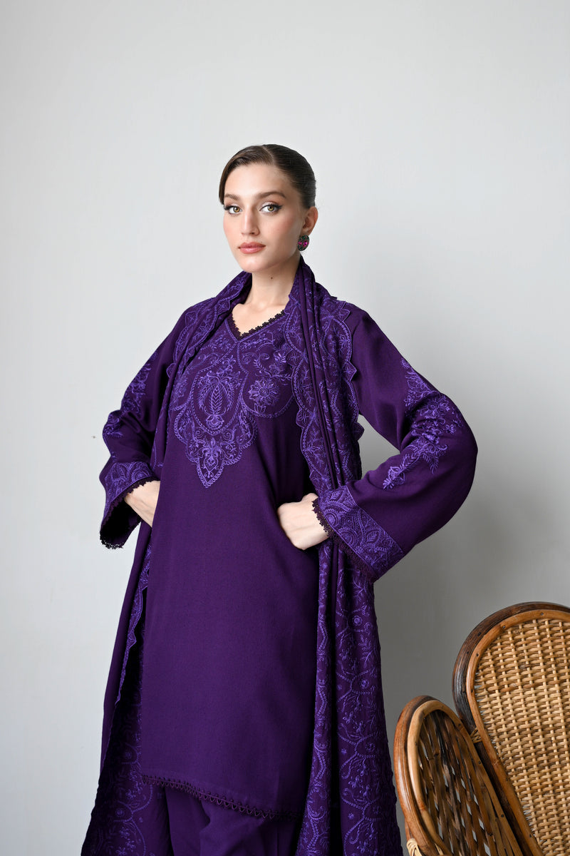 DEEP PURPLE LUXURY EMBROIDERED KARANDI SET (NEL-24633) | ZAIB