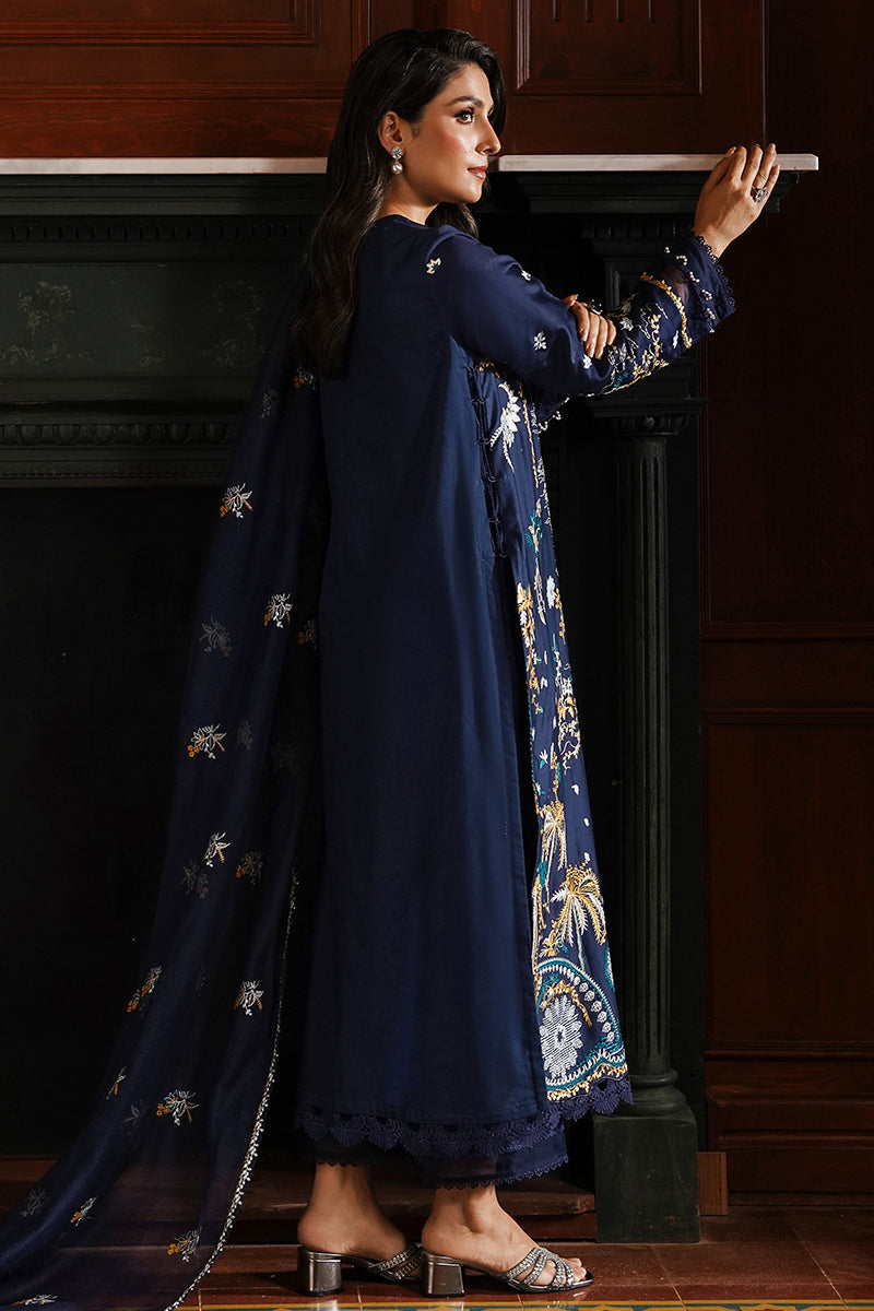 CELESTIAL NAVY-3PC SATIN EMBROIDERED SUIT| Cross Stitch