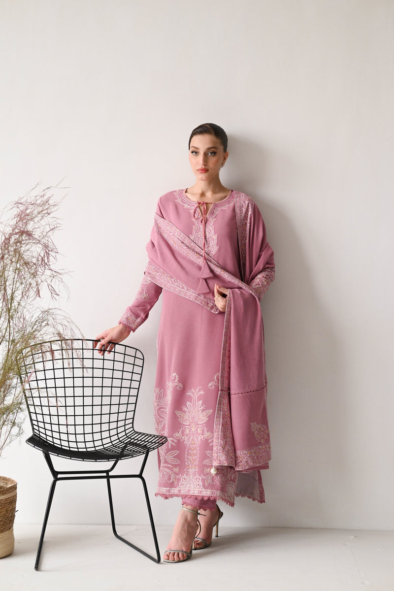 PASTEL PINK LUXURY EMBROIDERED KARANDI SET (NEL-24636) | ZAIB