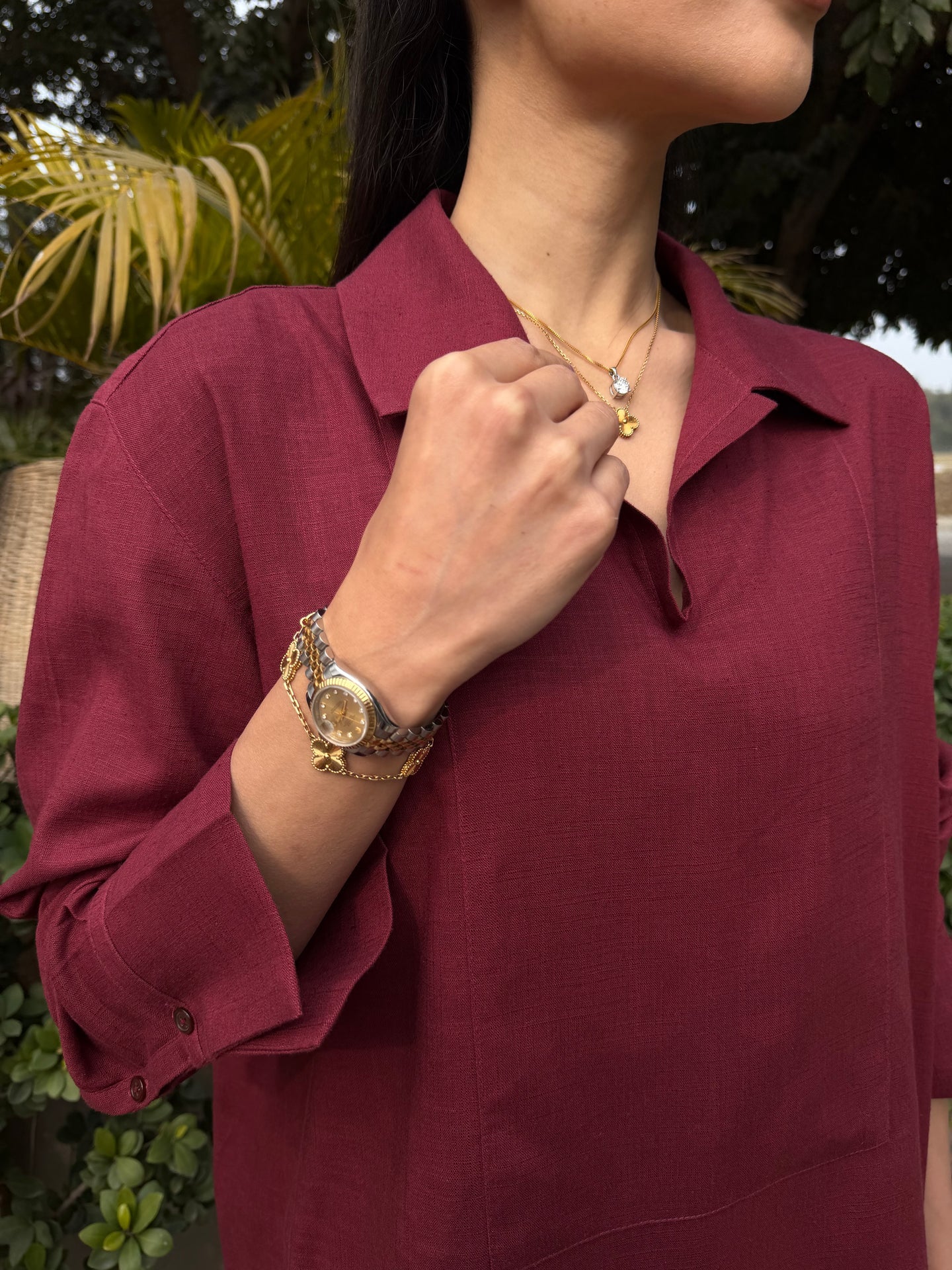 Wine Red Linen Willow Set | Sak Atelier