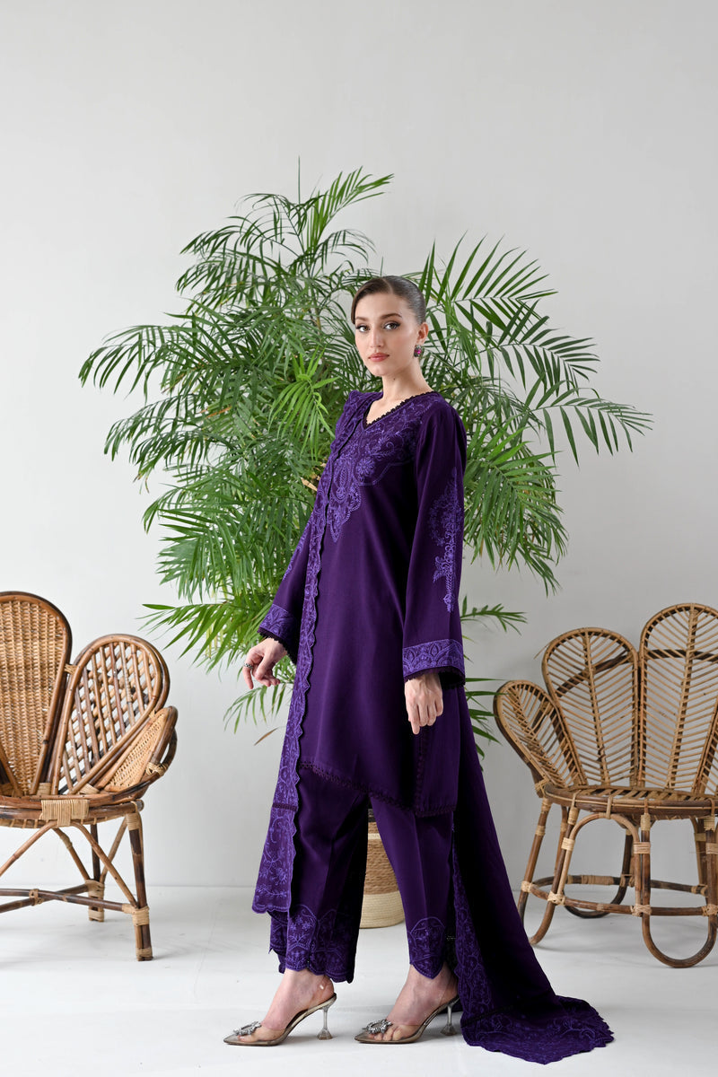 DEEP PURPLE LUXURY EMBROIDERED KARANDI SET (NEL-24633) | ZAIB