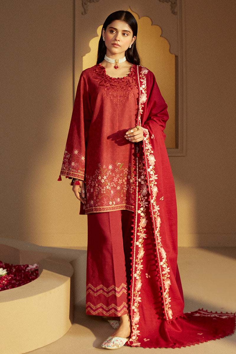 GARNET RIME-3 PC KHADDAR PRINTED SUIT | Cross Stitch