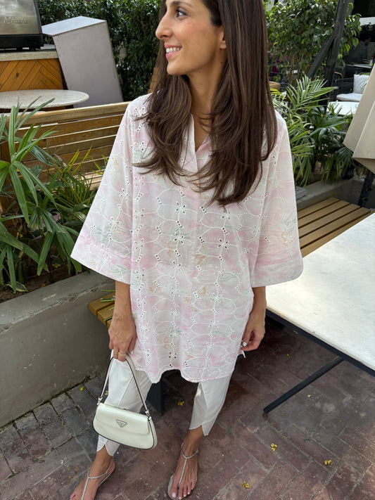 PINK LAWN TOBY TUNIC WITH TULIP SHALWAR | Sak Atelier
