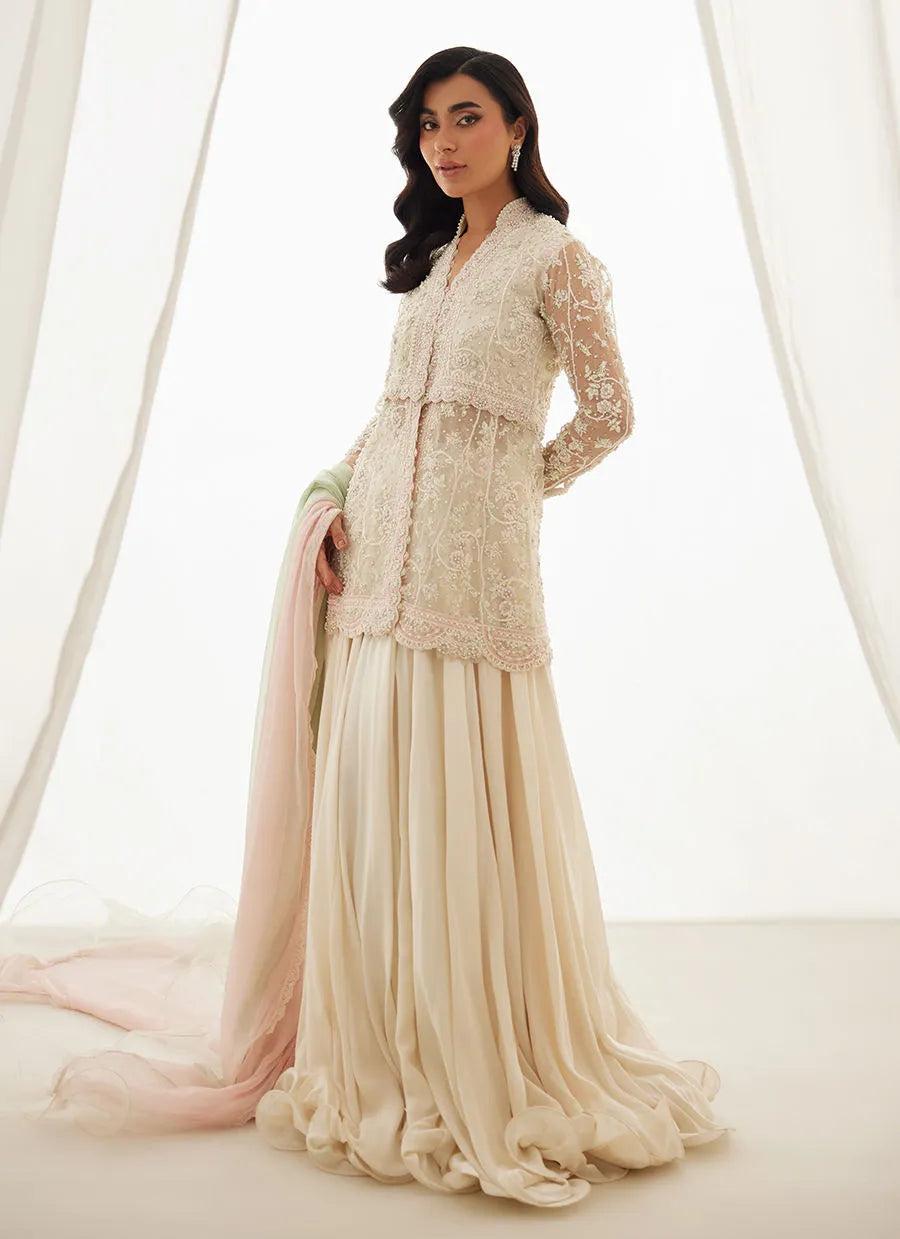 Zariah Ivory Peplum, Lehenga And Dupatta | LUXE PRET' 25 | FARAH TALIB AZIZ