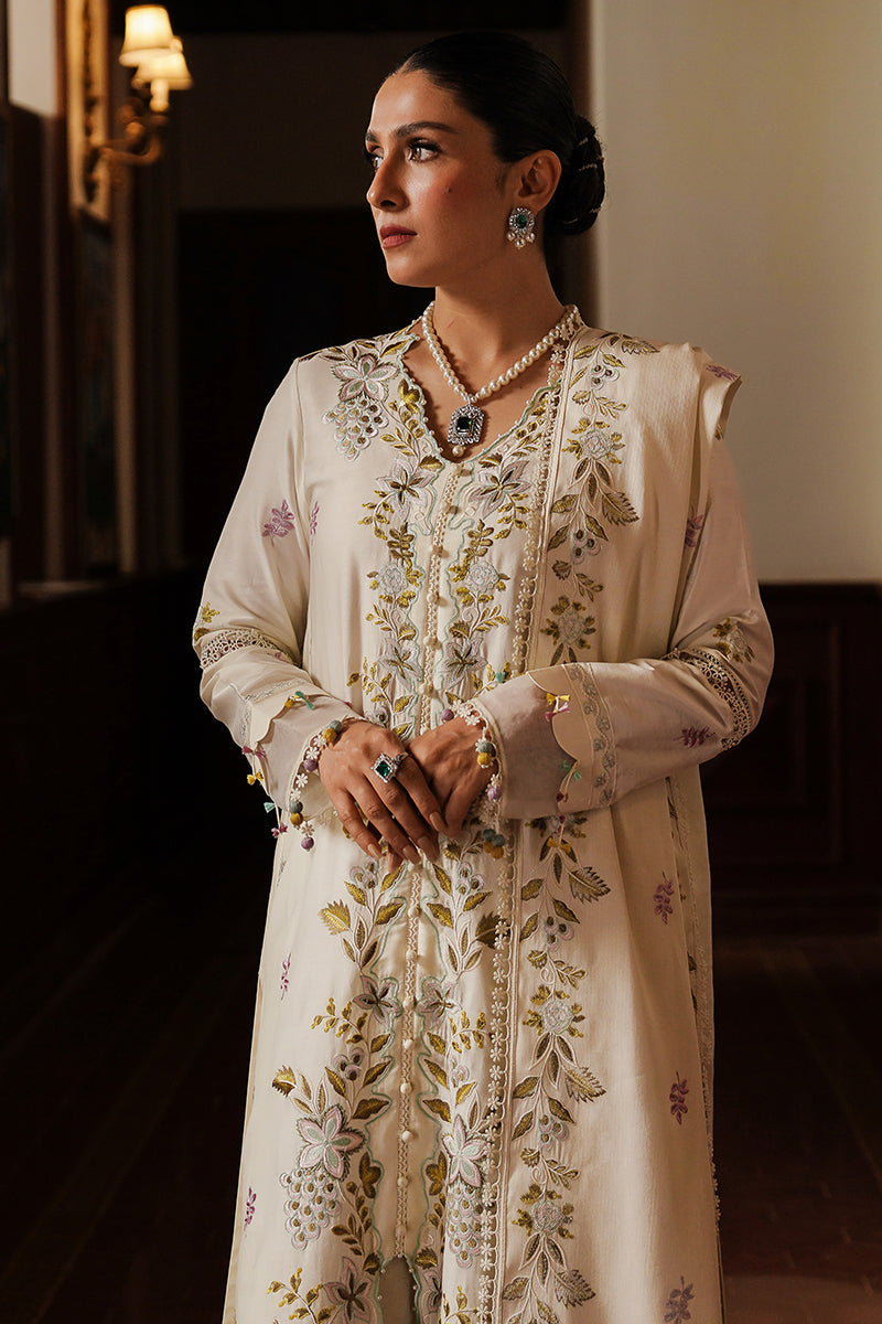 IVORY GARDEN-3PC SATIN EMBROIDERED SUIT| Cross Stitch