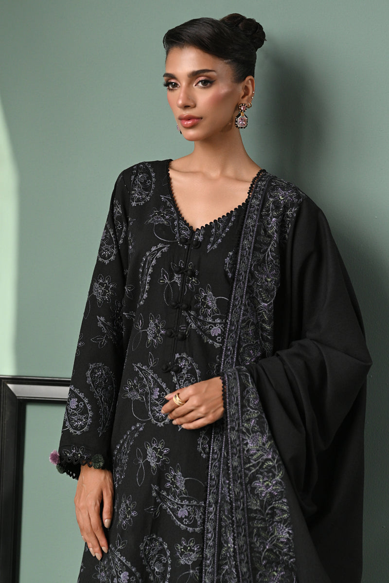 BLACK LUXURY EMBROIDERED KARANDI SET (NEL-24623) | ZAIB