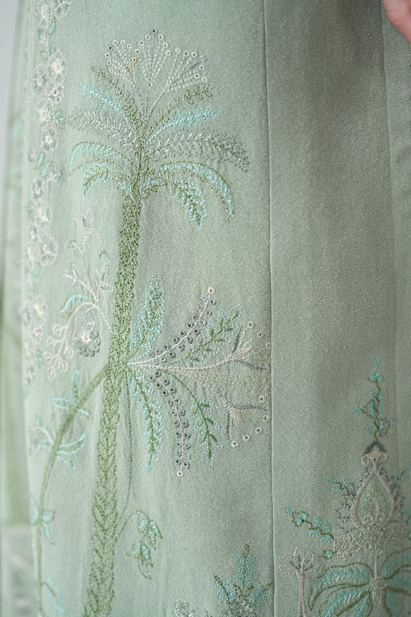 GLACIAL PASTEL GREEN LUXURY EMBROIDERED KARANDI SET (NEL-24627)| ZAIB