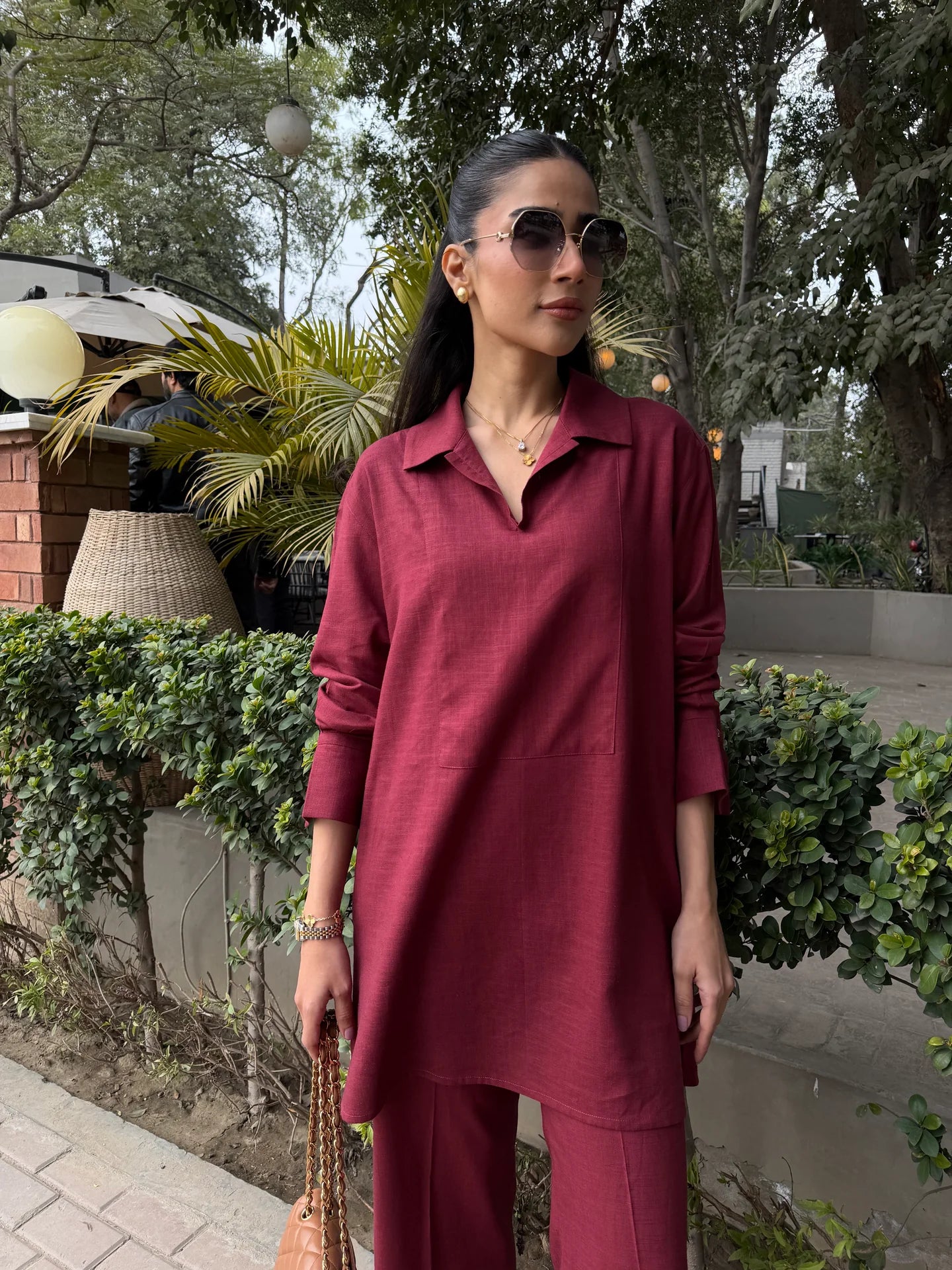 Wine Red Linen Willow Set | Sak Atelier