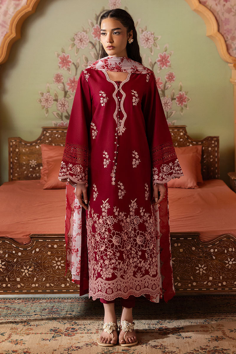 CRIMSON RED-3PC PRINTED LAWN SUIT | Cross Stitch