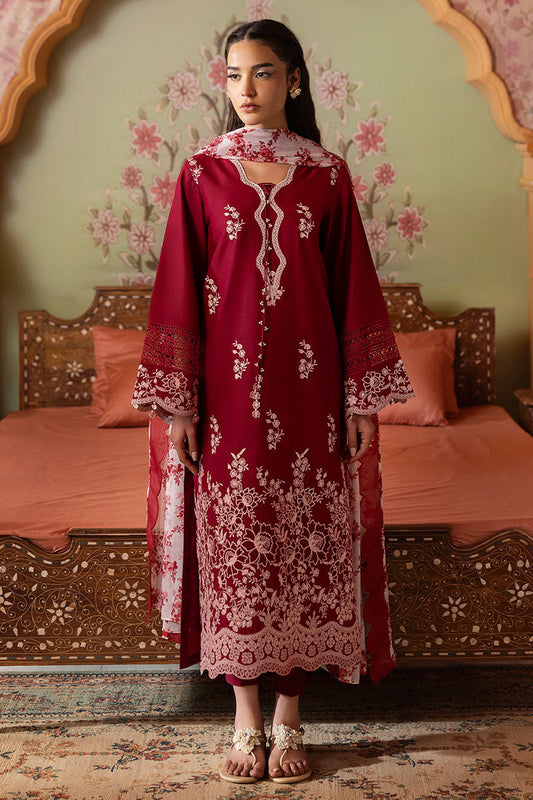 CRIMSON RED-3PC PRINTED LAWN SUIT | Cross Stitch