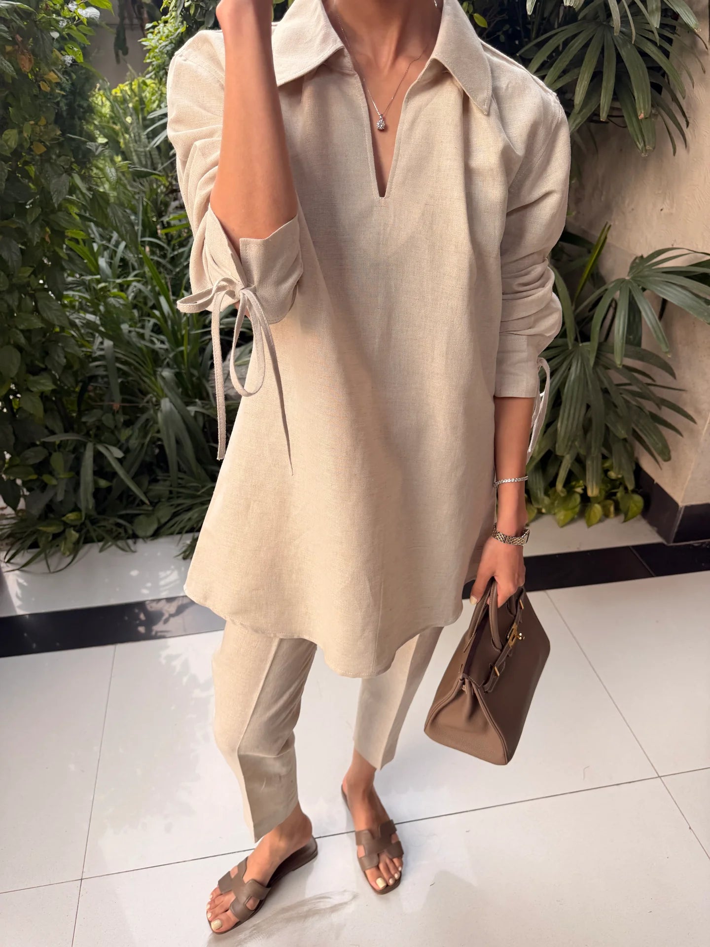 Beige Bow Set | Sak Atelier