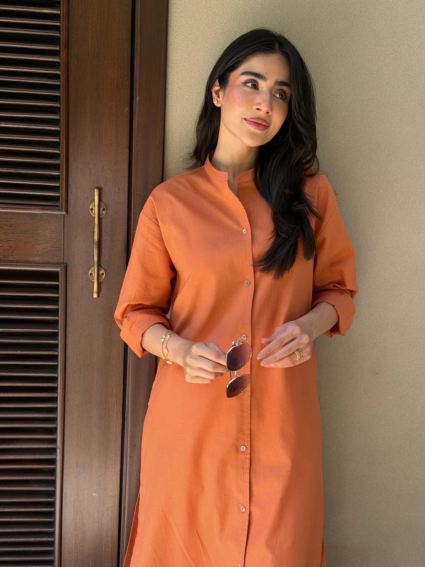 Oversized Linen Shirt Dress in Tangerine | Sak Atelier