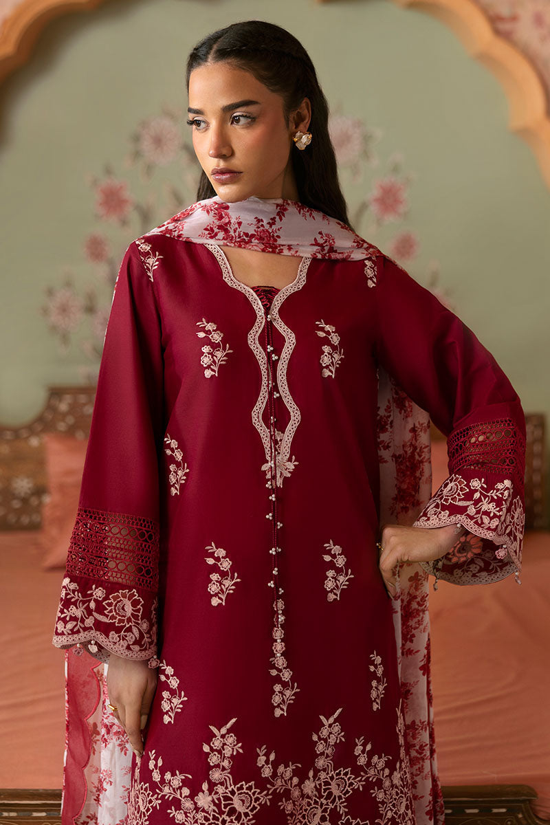 CRIMSON RED-3PC PRINTED LAWN SUIT | Cross Stitch