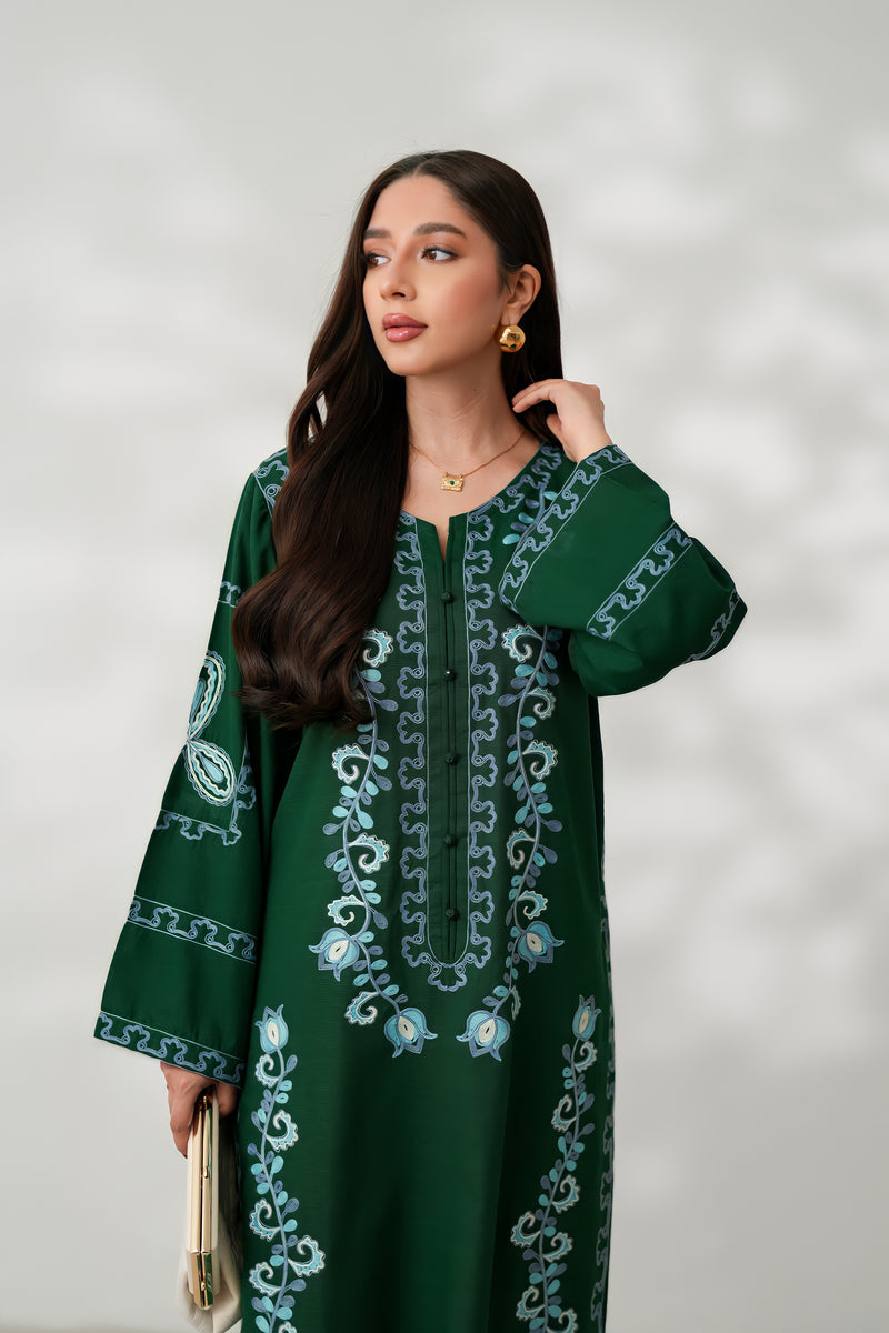 RAYA LUXURY AARI EMBROIDERY FALL SET (NPA2-24305) - EMERALD| ZAIB