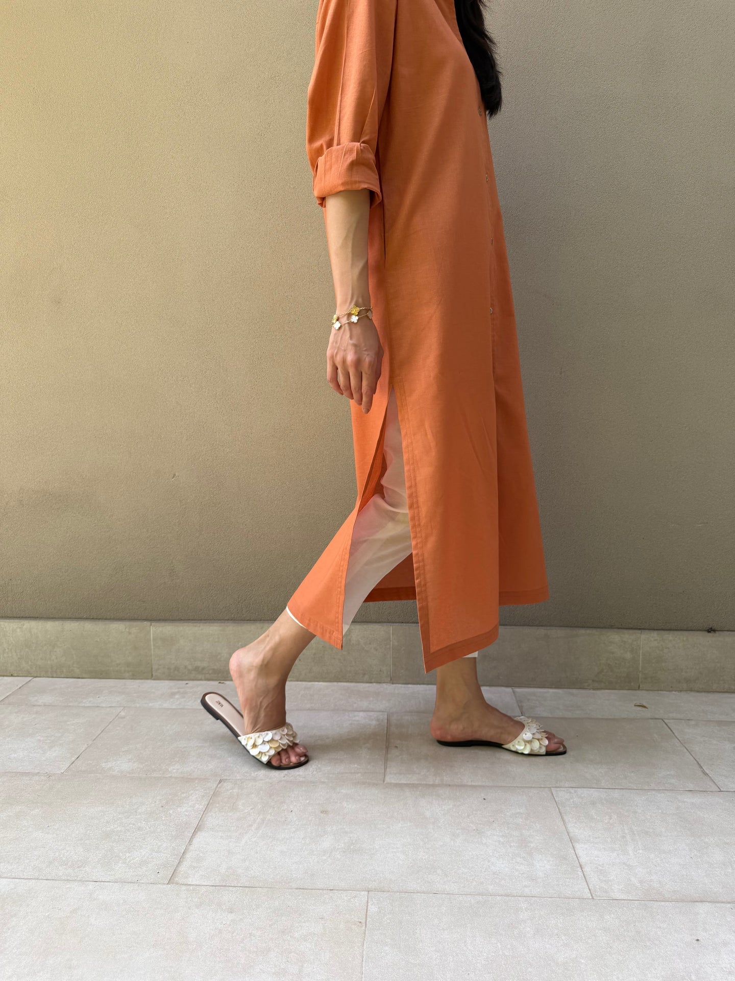 Oversized Linen Shirt Dress in Tangerine | Sak Atelier