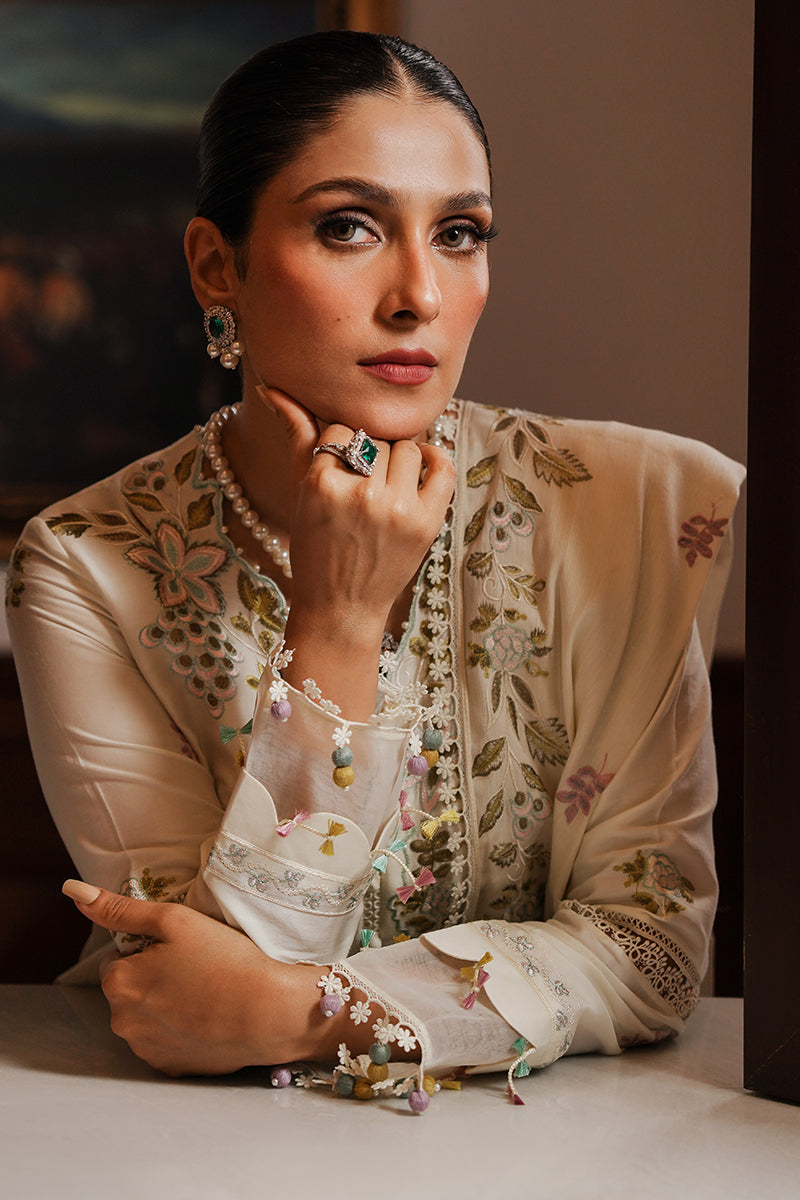 IVORY GARDEN-3PC SATIN EMBROIDERED SUIT| Cross Stitch