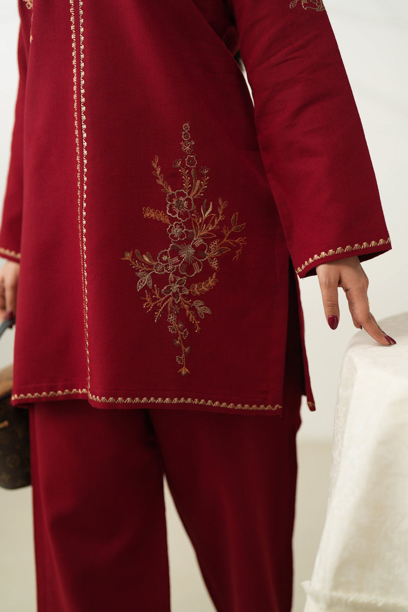 DEEP RED LUXURY EMBROIDERED FALL SET (NPA2-24315) | ZAIB