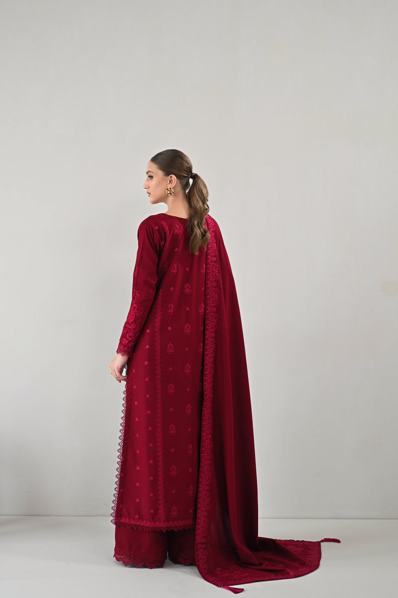 RICH MAROON LUXURY EMBROIDERED KARANDI SET (NEL-24629) | ZAIB