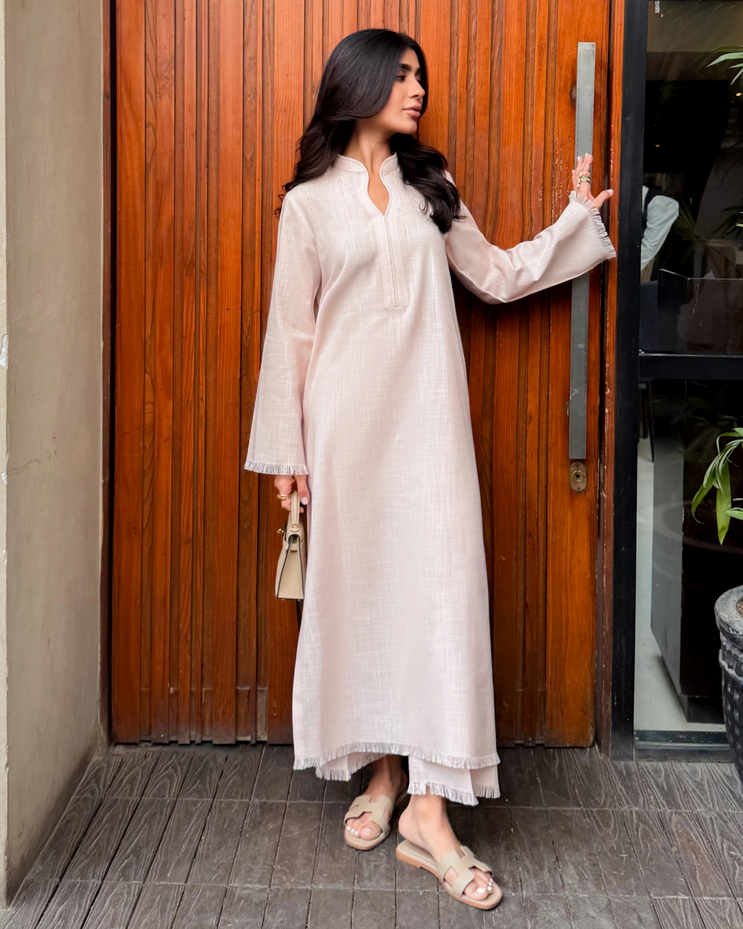 Light Pink Linen Fringe Set | LIRA (RTS)