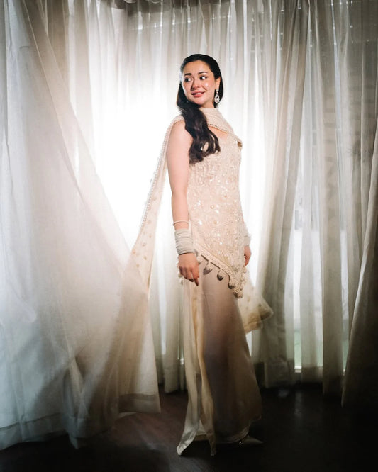 BIAS-CUT EMBROIDERED SLEEVELESS TUNIC WITH SKIRT | Rizwan Beyg