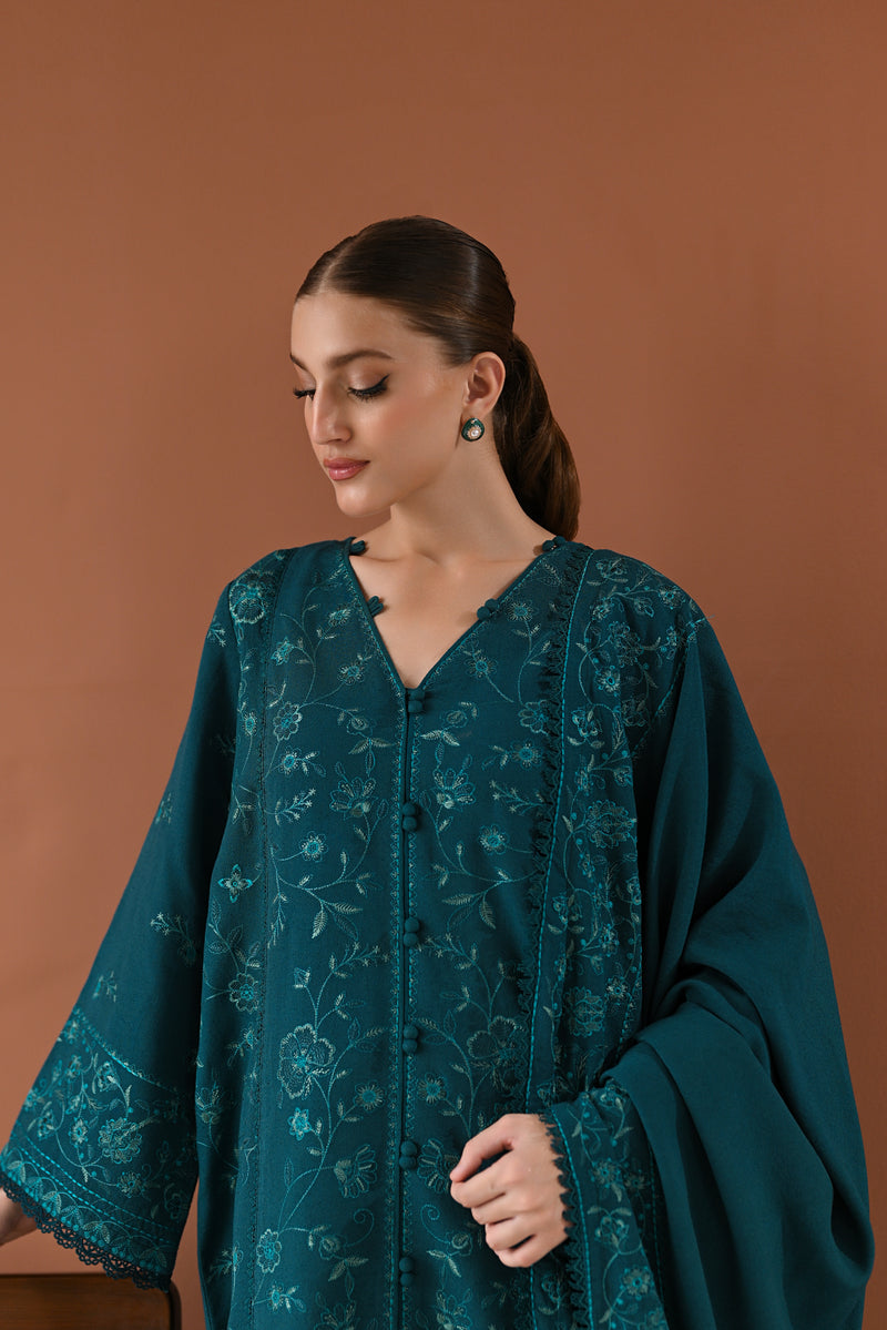 TEAL LUXURY EMBROIDERED KARANDI SET (NEL-24625)| ZAIB