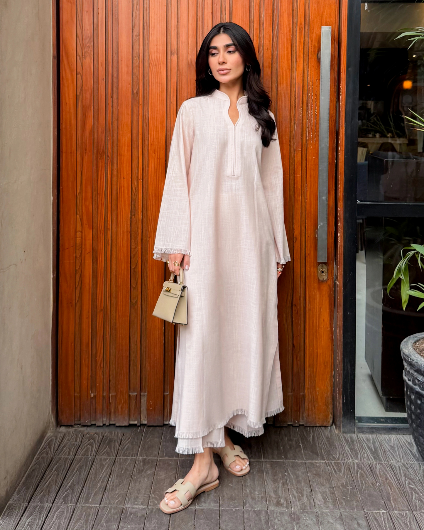 Light Pink Linen Fringe Set | LIRA (RTS)