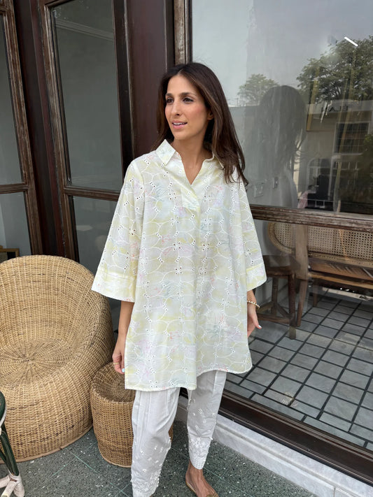 YELLOW LAWN TOBY TUNIC WITH SKINNY / TULIP SHALWAR | Sak Atelier