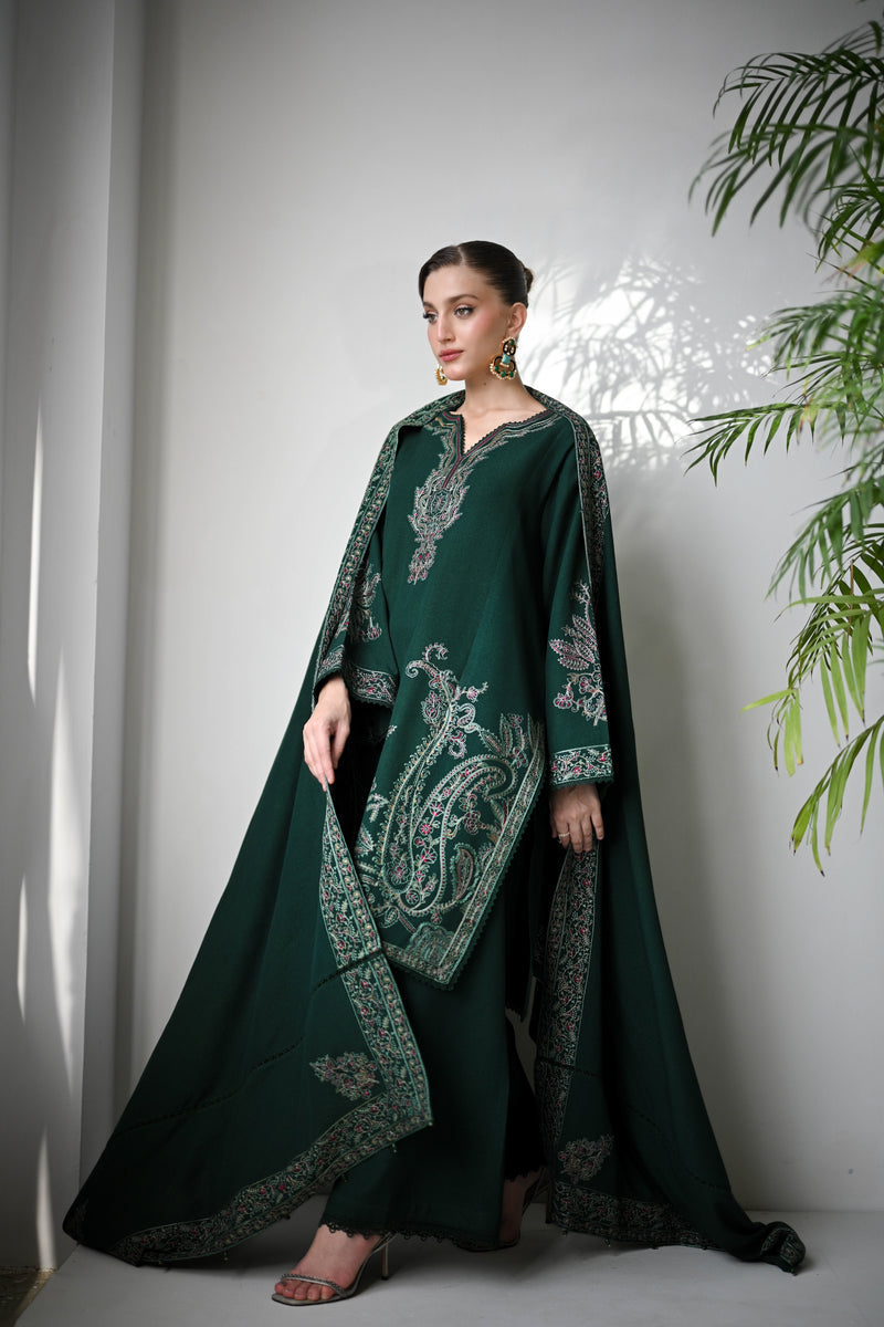 DEEP EMERALD LUXURY EMBROIDERED KARANDI SET (NEL-24637) | ZAIB