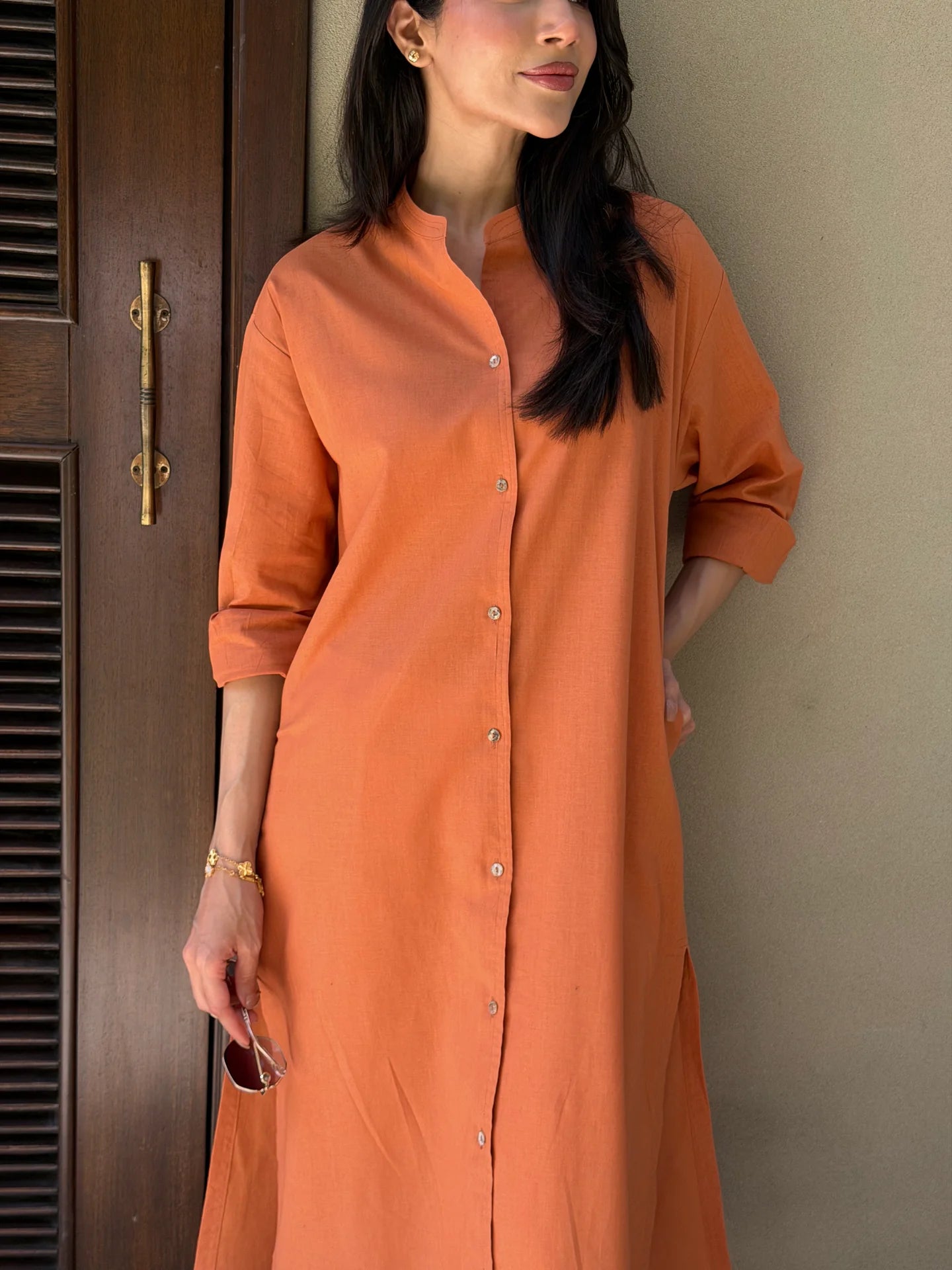 Oversized Linen Shirt Dress in Tangerine | Sak Atelier