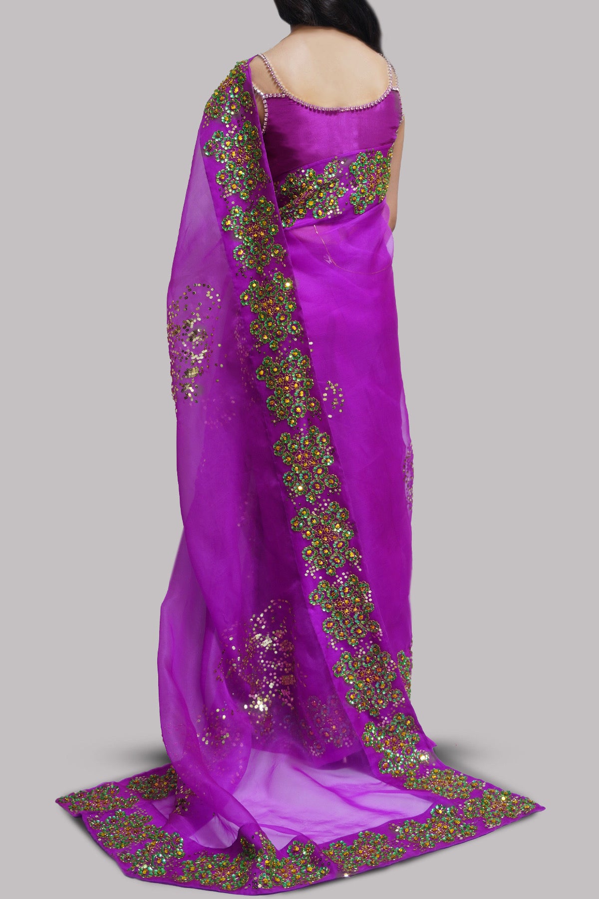 Byzantium Embellished Organza Sari | Muse Luxe