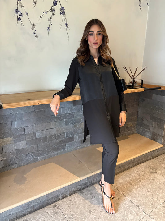 BLACK SATIN SLIP SET | Sak Atelier