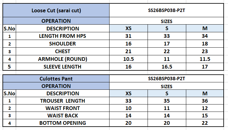 SC26BSP588P2T | Spring Summer '26 - Stitched Printed Slub Shirt+ Culotte | SANA SAFINAZ (RTS)