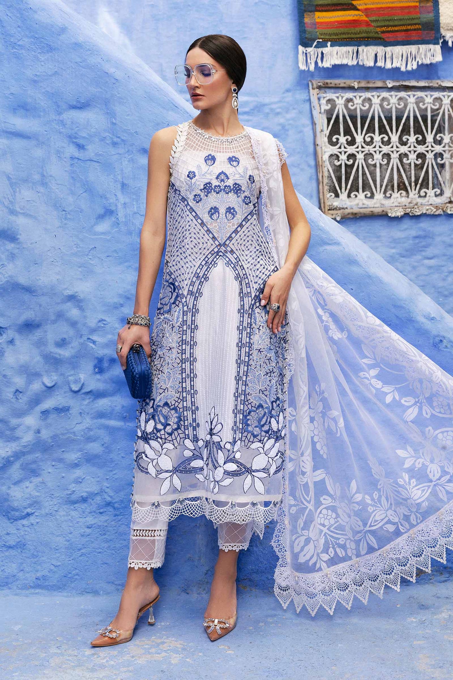D-2510-A | 3 Piece Unstitched Embroidered Paper Cotton Suit | MARIA.B