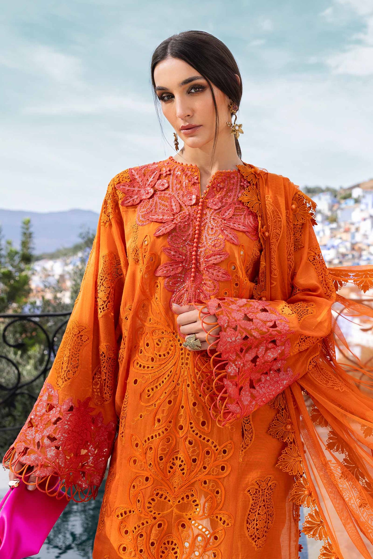 D-2505-B | 3 Piece Unstitched Embroidered Paper Cotton Suit | MARIA.B