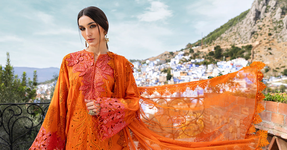 D-2505-B | 3 Piece Unstitched Embroidered Paper Cotton Suit | MARIA.B