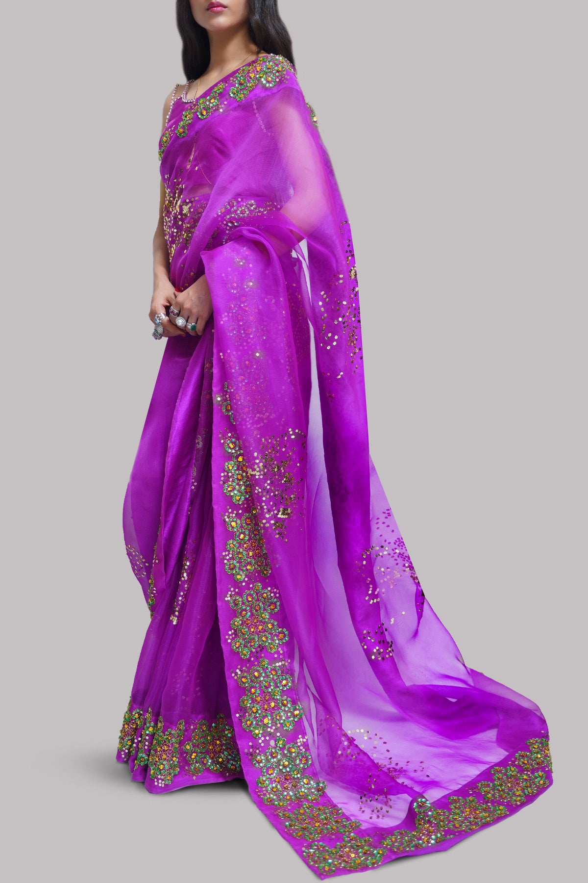 Byzantium Embellished Organza Sari | Muse Luxe