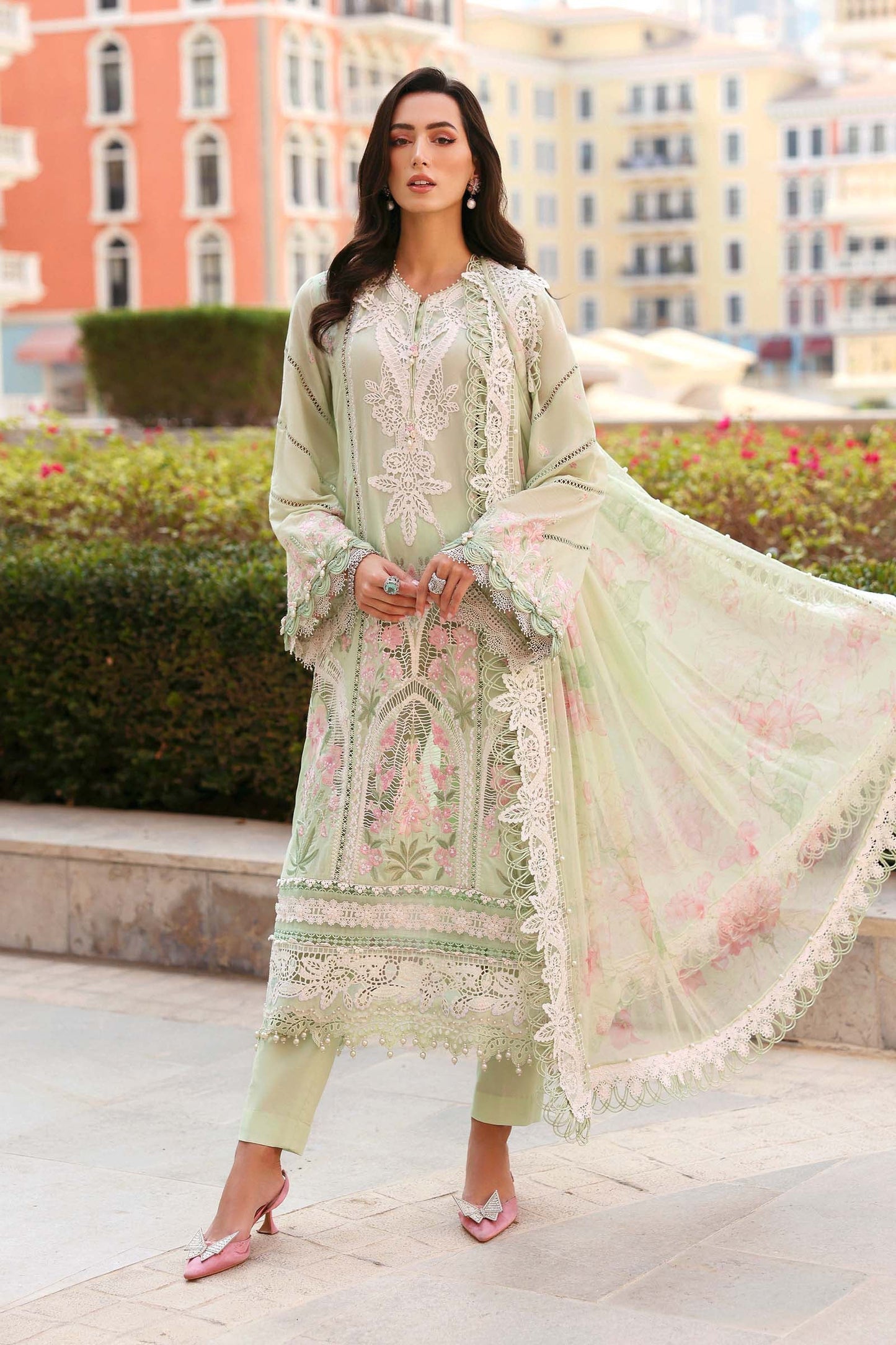 D-2611-A | 3 Piece Unstitched Embroidered Lawn Suit | MARIA.B
