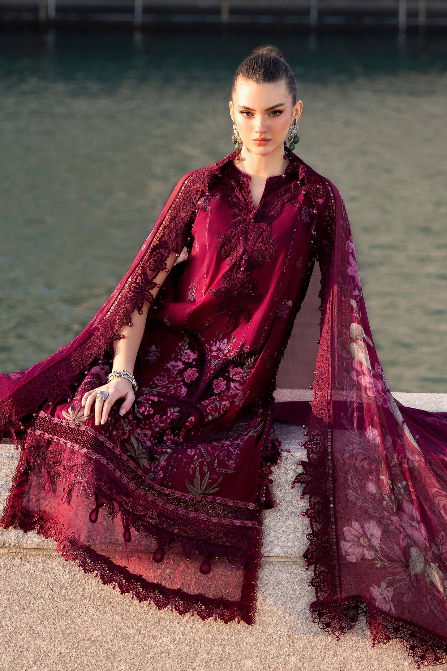 D-2611-B | 3 Piece Unstitched Embroidered Lawn Suit | MARIA.B