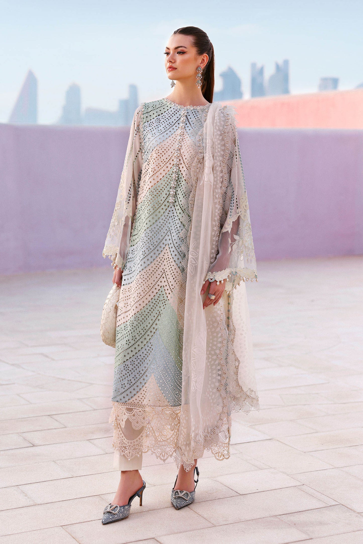 D-2612-A | 3 Piece Unstitched Embroidered Lawn Suit | MARIA.B