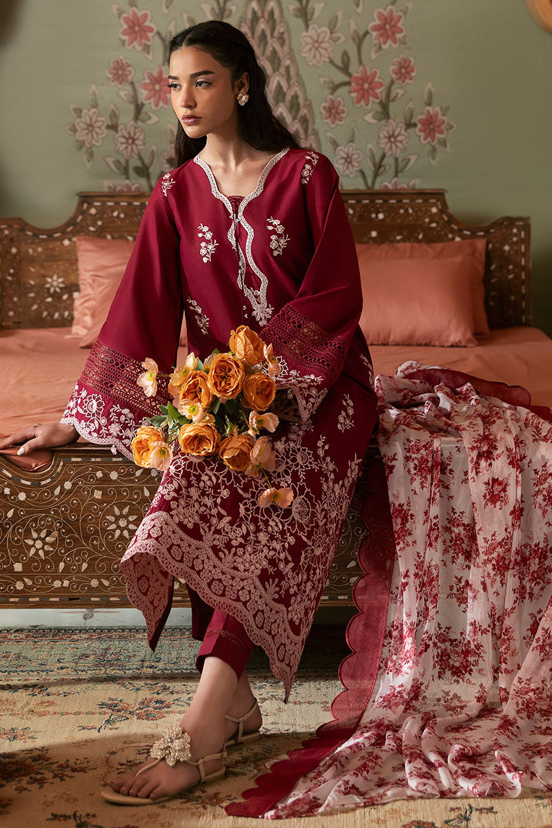 CRIMSON RED-3PC PRINTED LAWN SUIT | Cross Stitch
