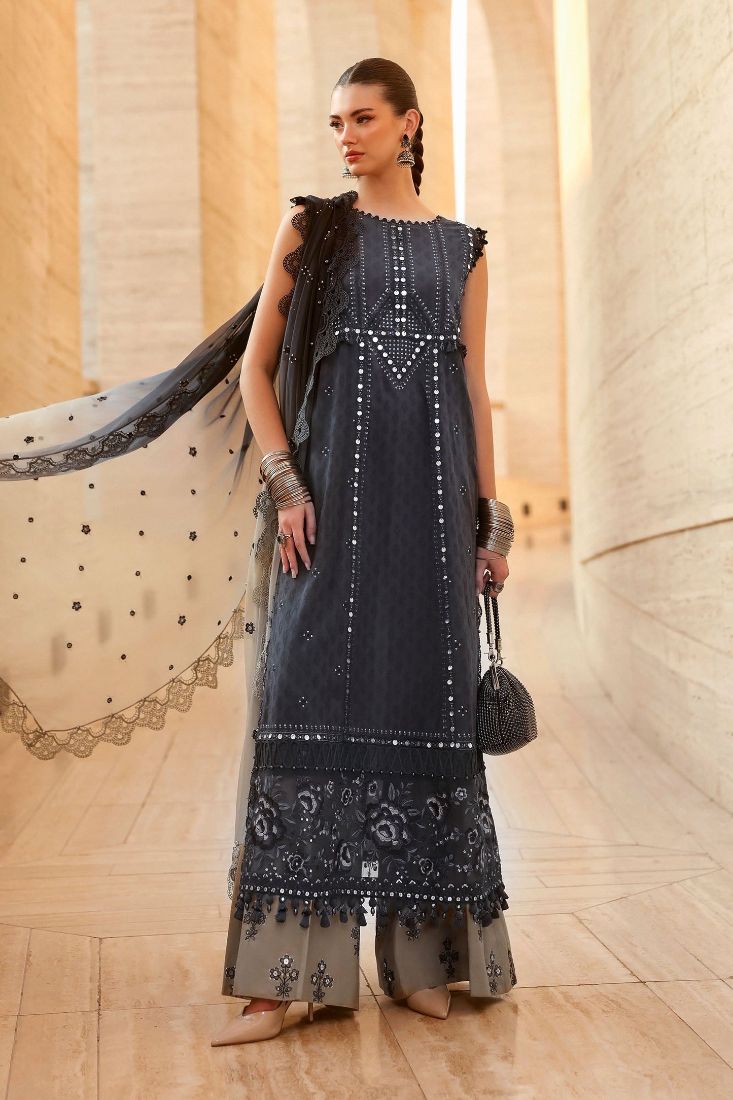 D-2602-B | 3 Piece Unstitched Embroidered Jacquard Lawn Suit | MARIA.B