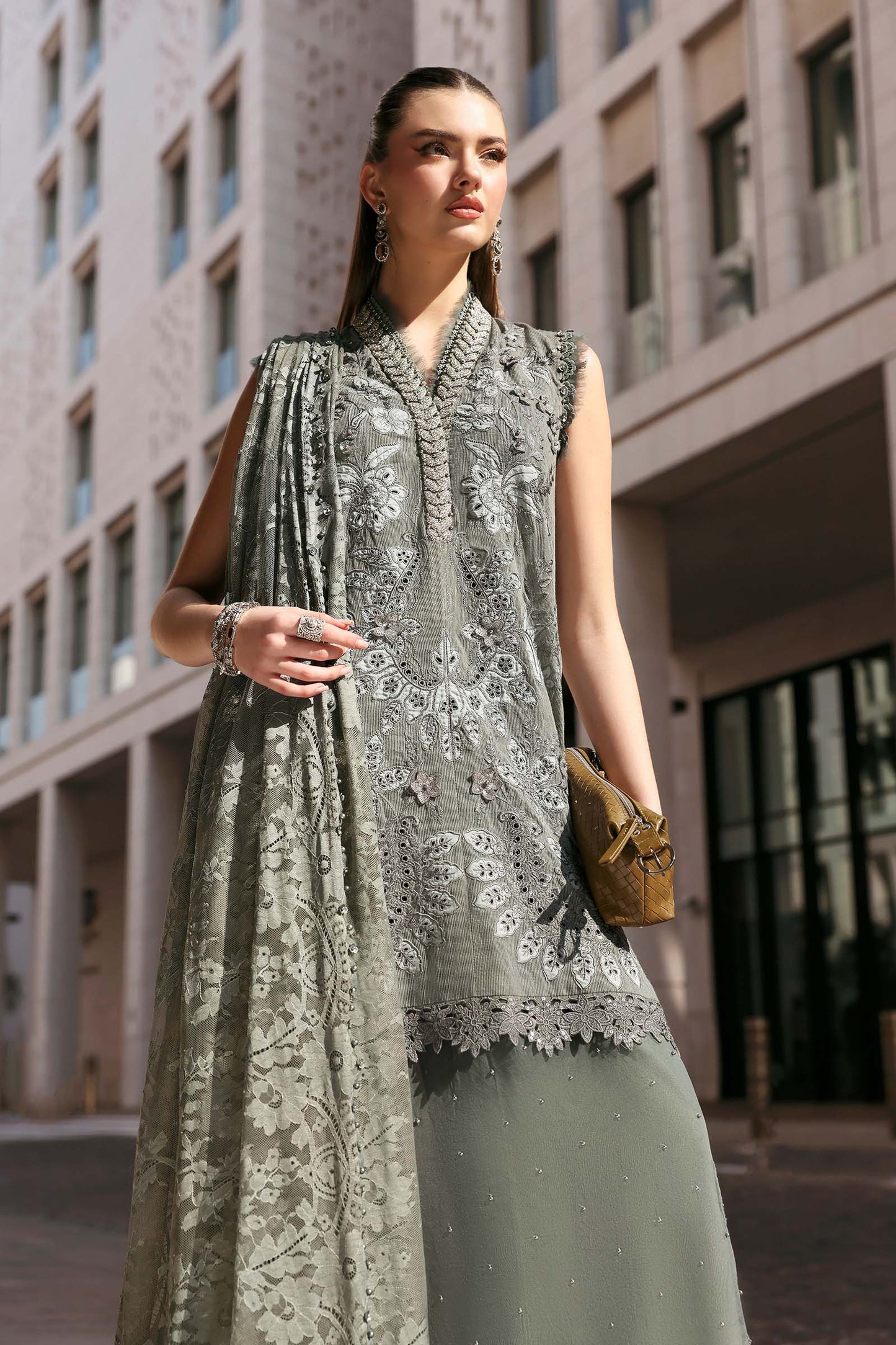 D-2603-B | 3 Piece Unstitched Embroidered Lawn Karandi Suit | MARIA.B